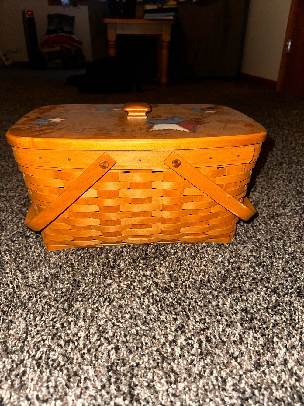 Longaberger medium market basket with painted lid